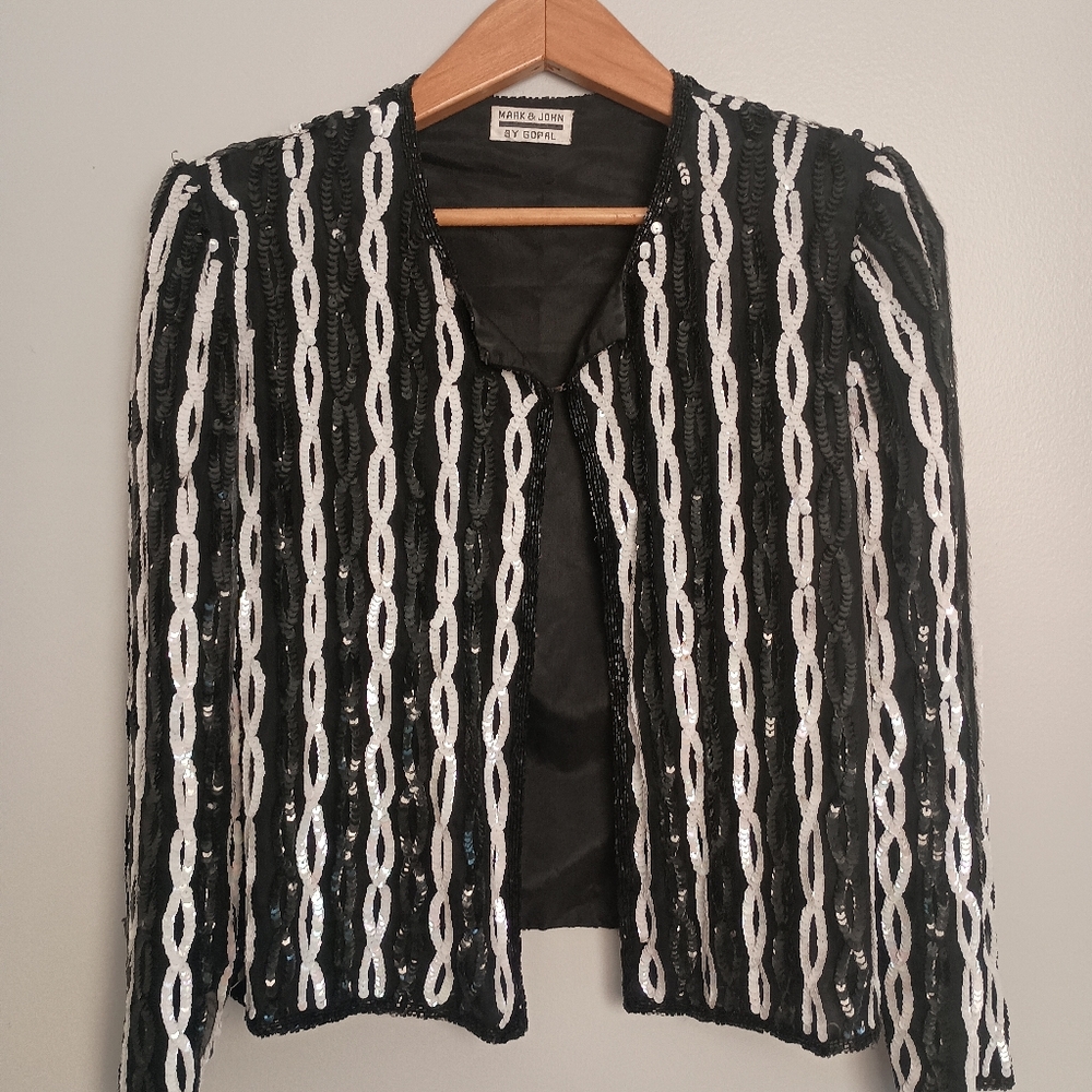 Mark & John By Gopal- Black and White Sequin Glamour Jacket- Size M